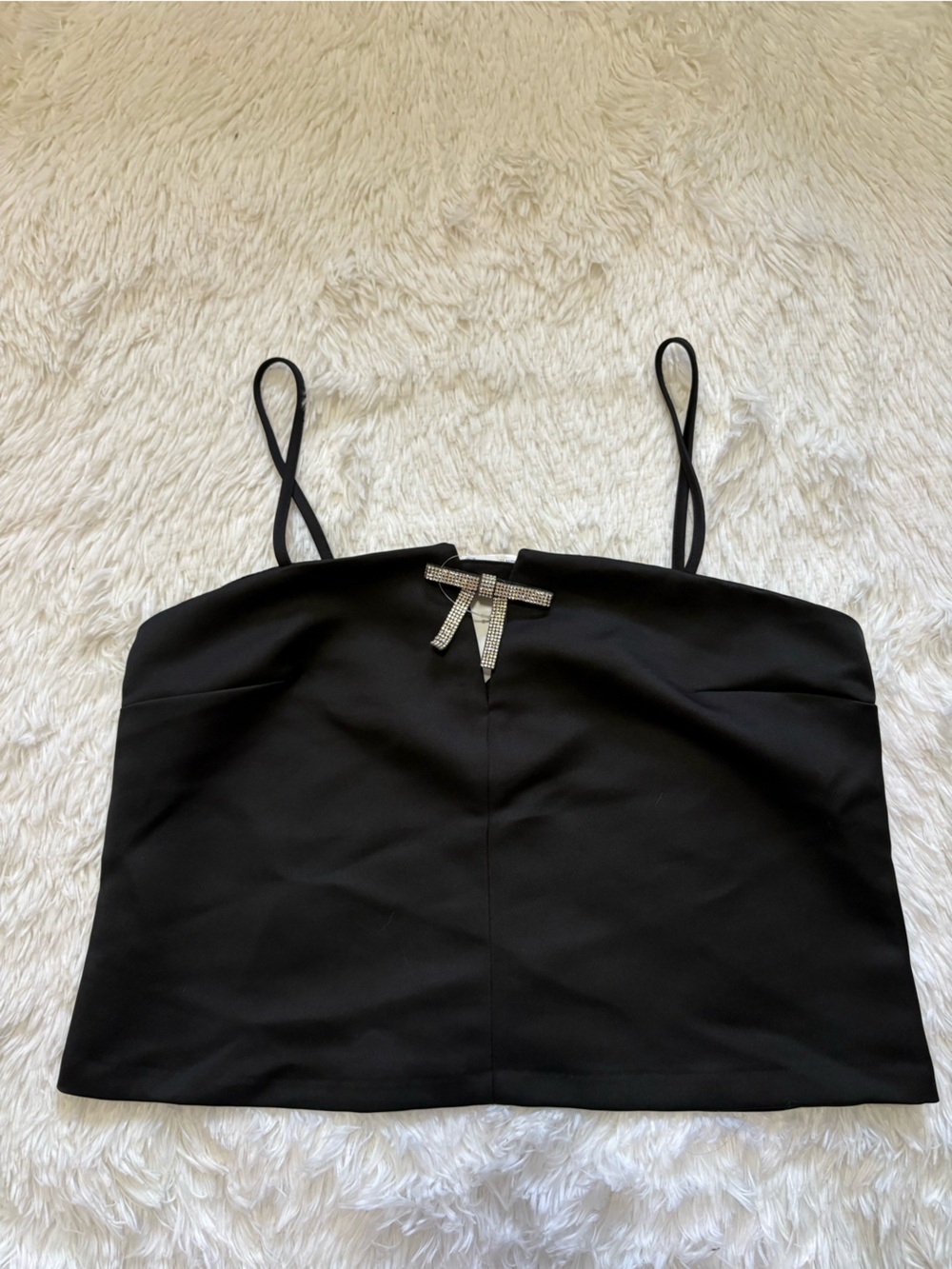 H&M Black Rhinestone Bow Cami Crop Top